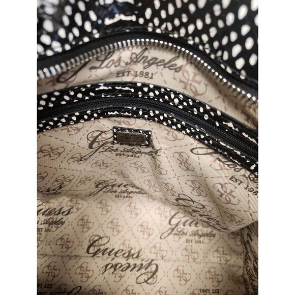 Guess Black-White Embossed Reptile Print Tote Bag (R) - Picture 6 of 10
